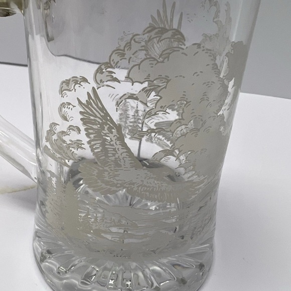 Domex German Beer Stein w/ Pewter Eagle Head Lid Etched Glass Beer Mug - Picture 5 of 10